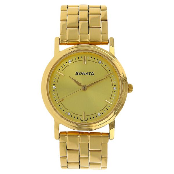 Sonata Quartz Analog Champagne Dial Metal Strap Watch for Men - image number 0