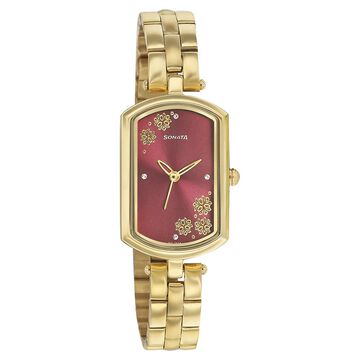Sonata Wedding Maroon Dial Women Watch With Stainless Steel Strap