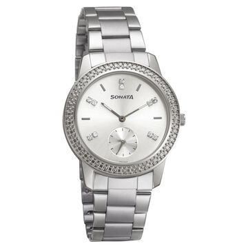 Sonata Multifunctions Silver Dial Women Watch With Metal Strap
