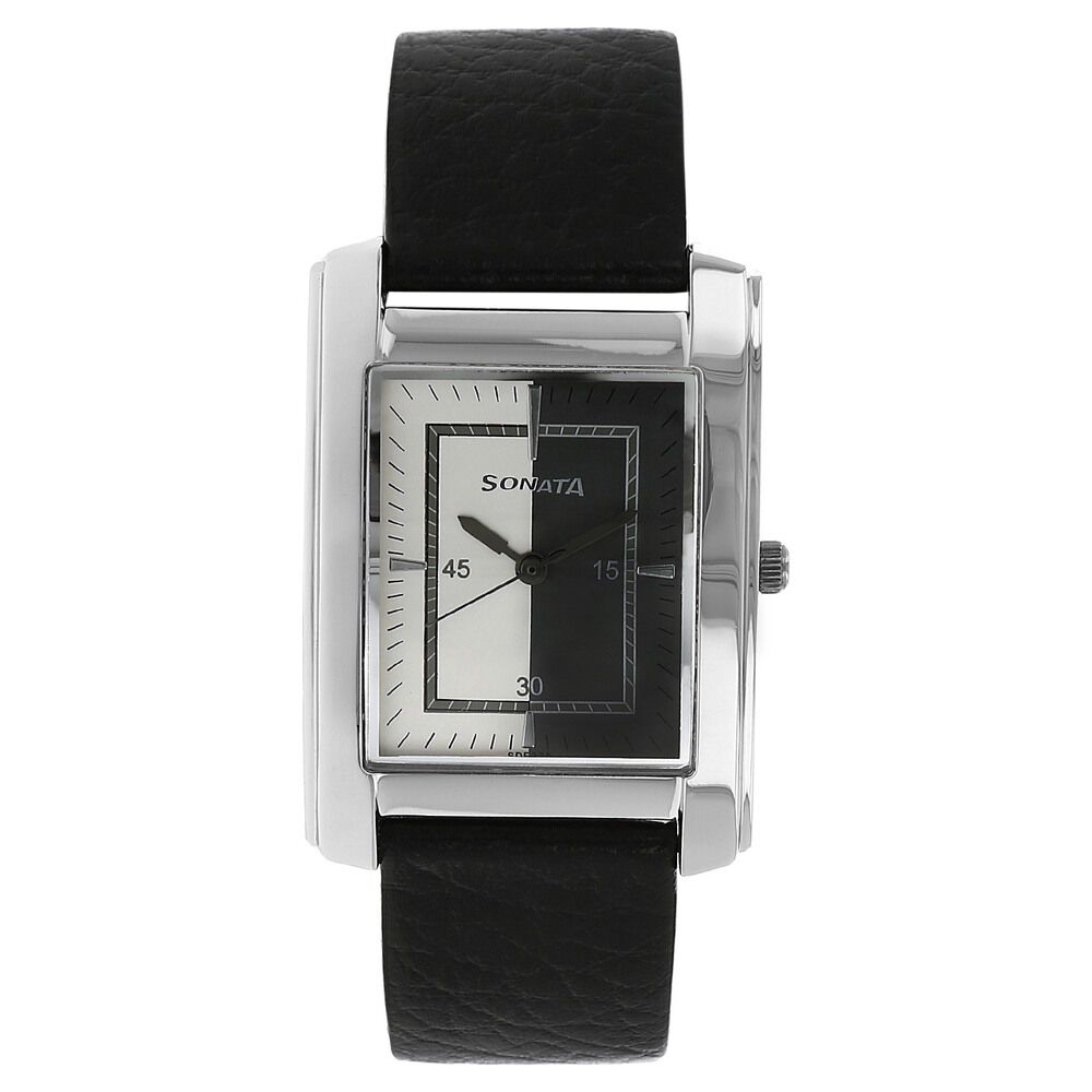 Buy Online Sonata Quartz Analog Grey Dial Leather Strap Watch for