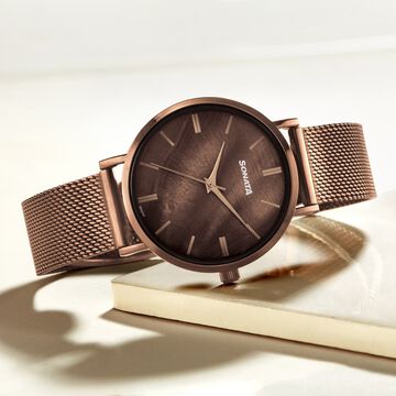 Sonata Quartz Analog Brown Dial Brown Stainless Steel Strap Watch For Women
