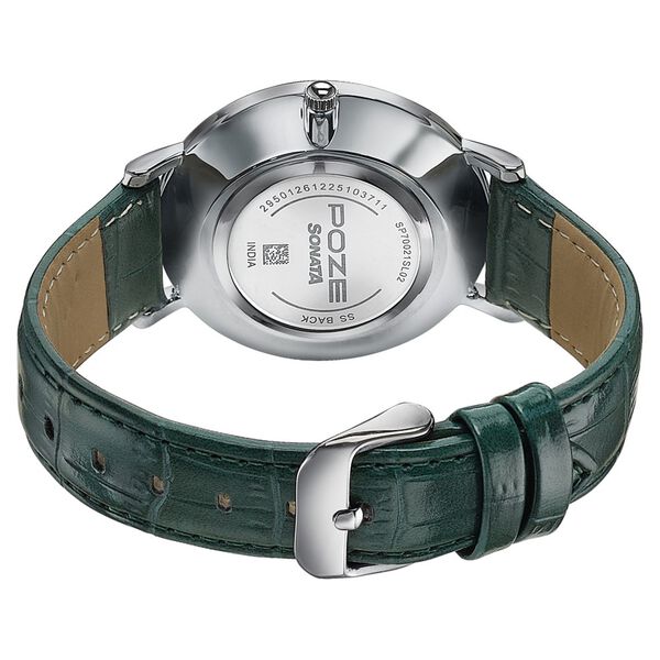 Poze By Sonata Quartz Analog Green Dial Green Leather Strap Watch For Men - image number 6