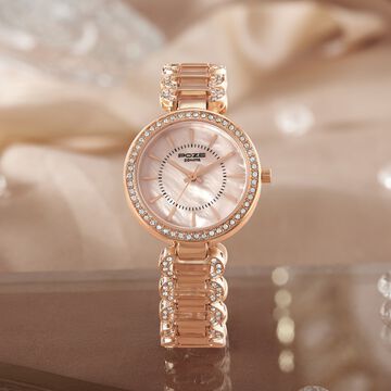 Sonata Poze Quartz Analog Pink Dial Rose Gold Color Metal Strap Watch For Women