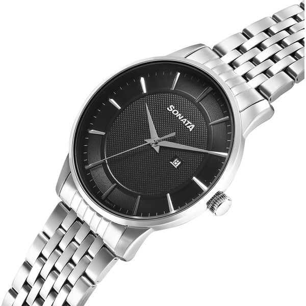 Sonata Wedding Quartz Analog Black Dial Stainless Steel Strap Watch For Men - image number 1