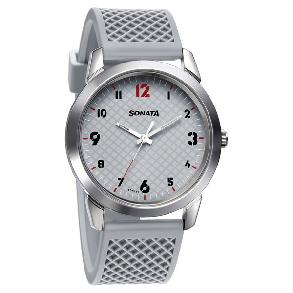 Sonata Smart Plaid Quartz Analog Grey Dial TPU Strap Watch for Men - image number 0
