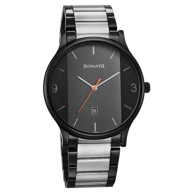 Buy Online Sonata Quartz Analog Black Dial Watch for Men ns77105km01 Sonata