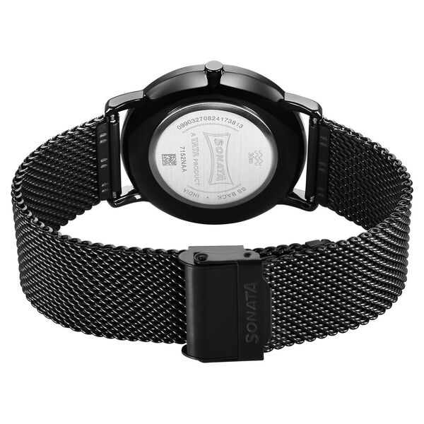 Sonata Sleek Quartz Analog Black Dial Black Stainless Steel Strap Watch For Men - image number 3