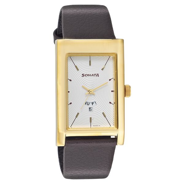 Sonata Quartz Analog with Day and Date Silver Dial Leather Strap Watch for Men - image number 0