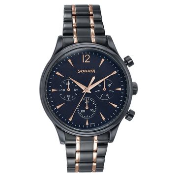 Sonata Wedding Edit Quartz Multifunction Black Dial Stainless Steel Strap Watch For Men