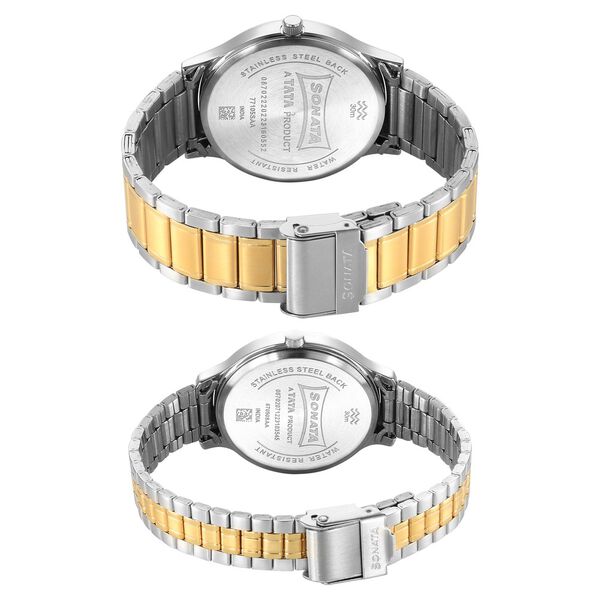 Sonata Pair Quartz Analog Champagne Dial Stainless Steel Strap Watch for Couple - image number 3