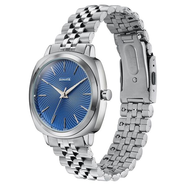 Sonata Vector Blue Textured Dial Silver-Tone Bracelet Watch for Men - image number 4