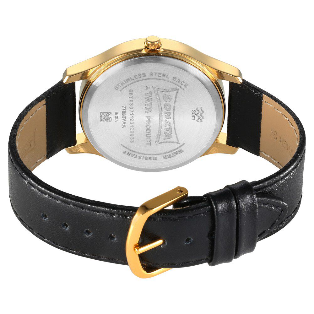 Buy Online Sonata Traditional Essentials Quartz Analog Silver Dial Leather Strap Watch for Men 77082yl09 Sonata