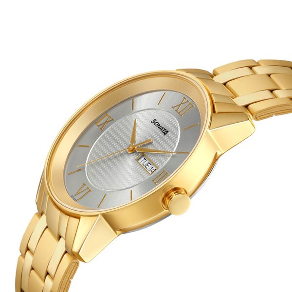 Sonata Quartz Analog with Day and Date Champagne Dial Stainless Steel Strap Watch for Men - image number 2