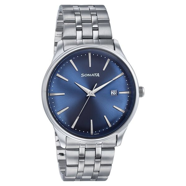 Sonata Wedding Edit Quartz Analog with Date Blue Dial Stainless Steel Strap Watch For Men - image number 2