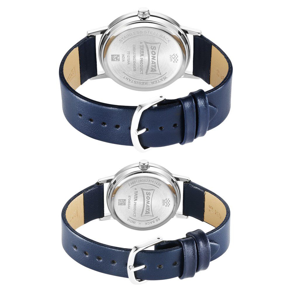 Sonata Pairs Quartz Analog White Dial Black Leater Strap Watch for Couple