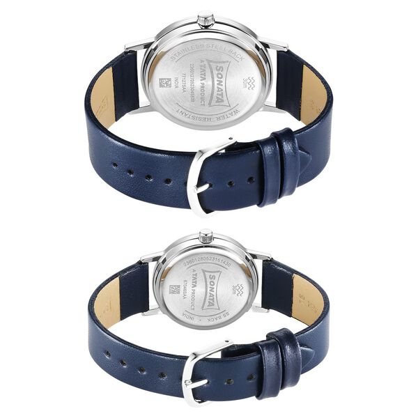 Sonata Pairs Quartz Analog White Dial Black Leater Strap Watch for Couple - image number 3