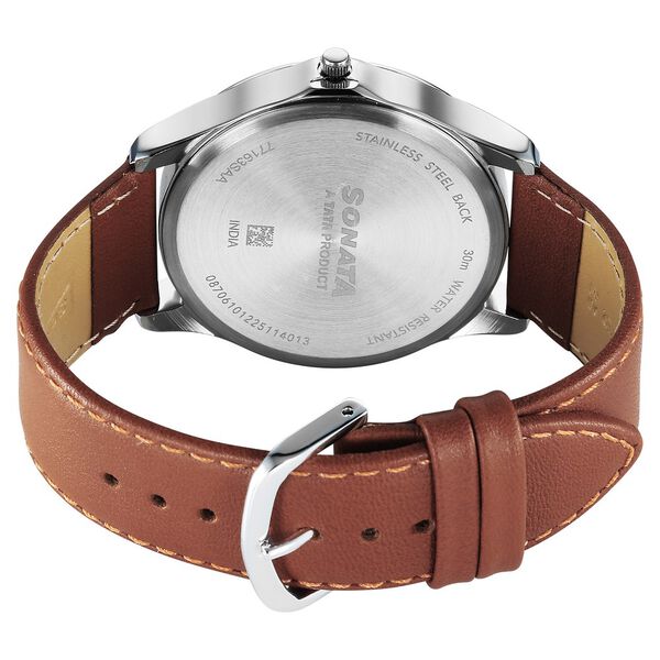 Sonata Ease Watches For Men With Brown Leather Strap And Light Blue Dial - image number 5