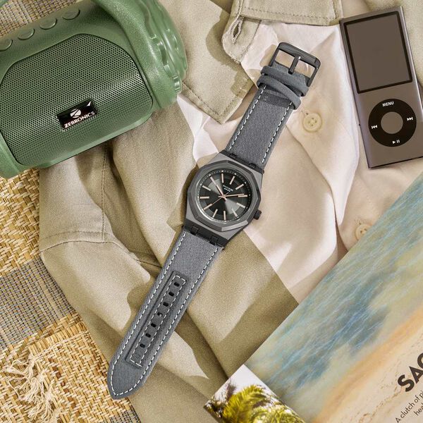 Poze Poze Quartz Analog Grey Dial Grey Denim Strap Watch For Men - image number 0