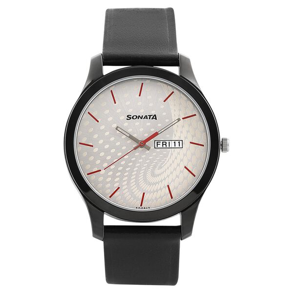 Sonata Nxt Quartz Analog with Day and Date Silver Dial Leather Strap Watch for Men - image number 0