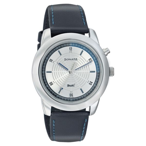 Sonata Quartz Analog Silver Dial Leather Strap Watch for Men - image number 0