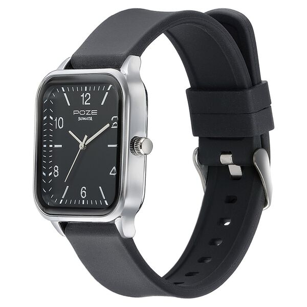 Sonata Poze Quartz Analog Black Dial Silicone Strap Watch for Men - image number 3