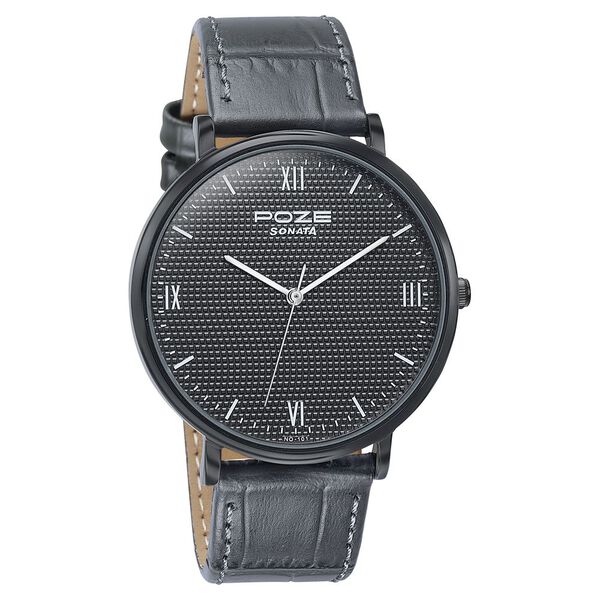 Sonata Poze Quartz Analog Black Dial Leather Strap Watch For Men - image number 2