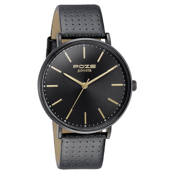 Sonata Poze Quartz Analog Black Dial Leather Strap Watch for Men - image number 2