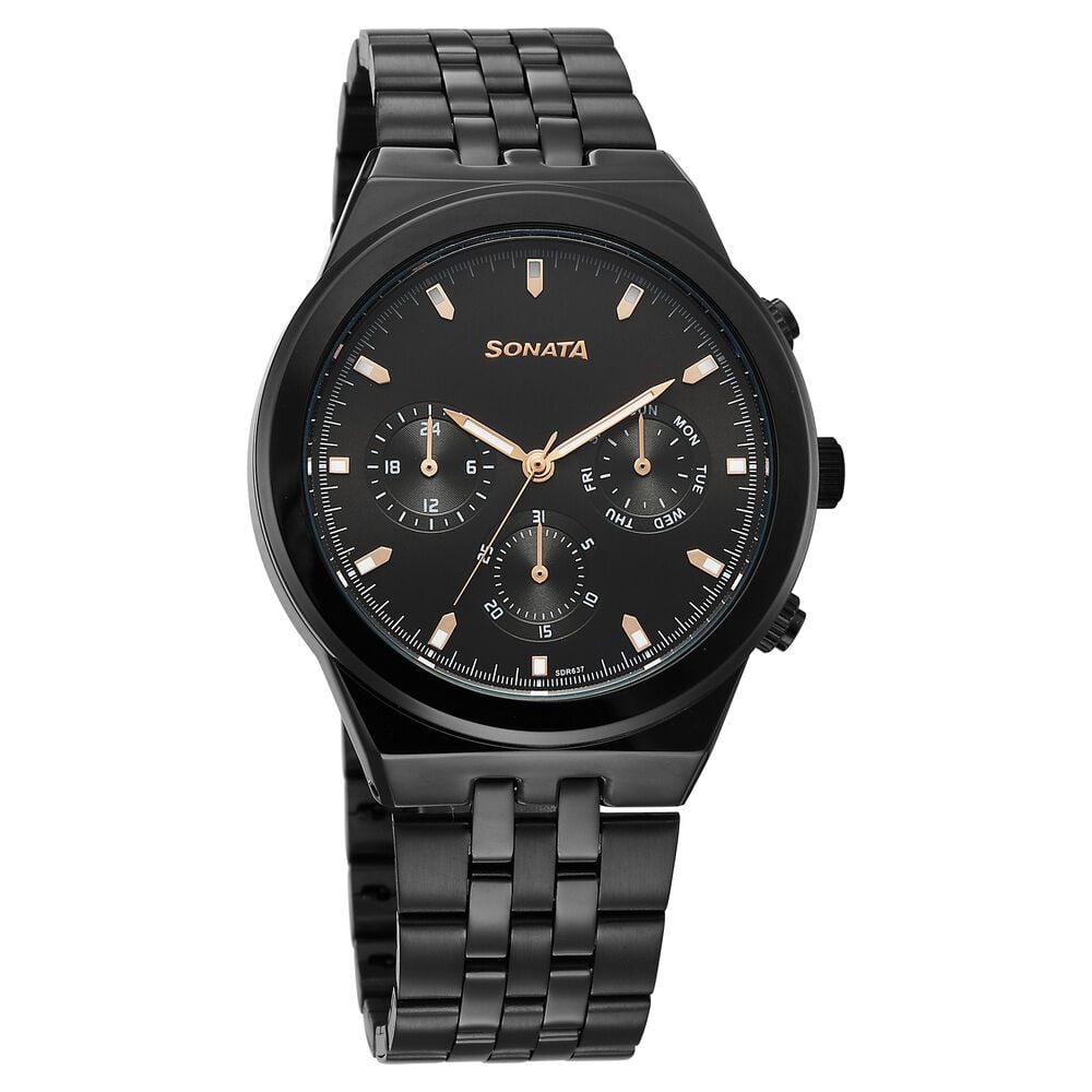 Sonata Eternia Quartz Multifunction Black Dial Metal Strap Watch For Men-picture-13