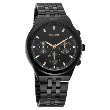 Sonata Eternia Quartz Multifunction Black Dial Metal Strap Watch For Men