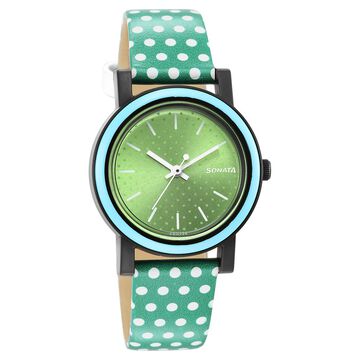 Sonata Dot to Dot Green Dial Plastic Strap Watch for Women