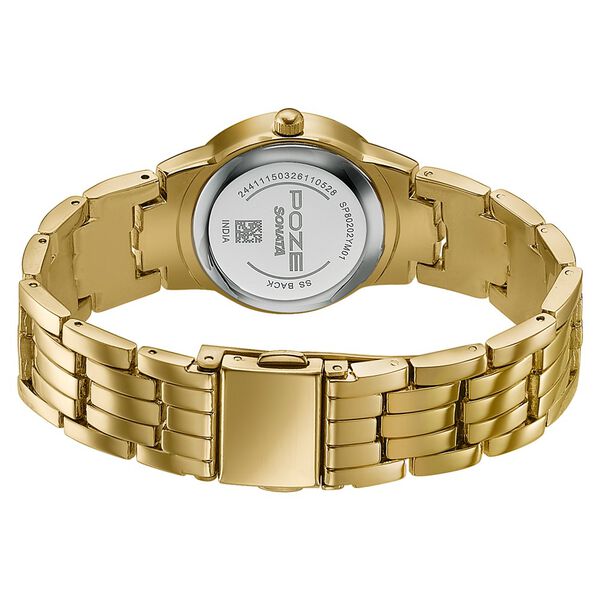 Poze Poze Quartz Analog Off White Dial Golden Metal Strap Watch For Women - image number 6