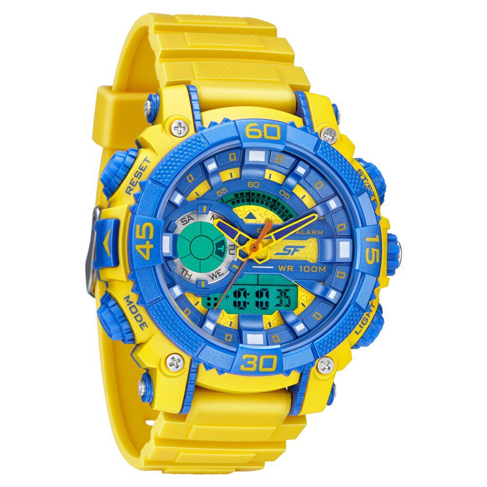 SF Quartz Analog Digital Blue Dial TPU Strap Watch for Men