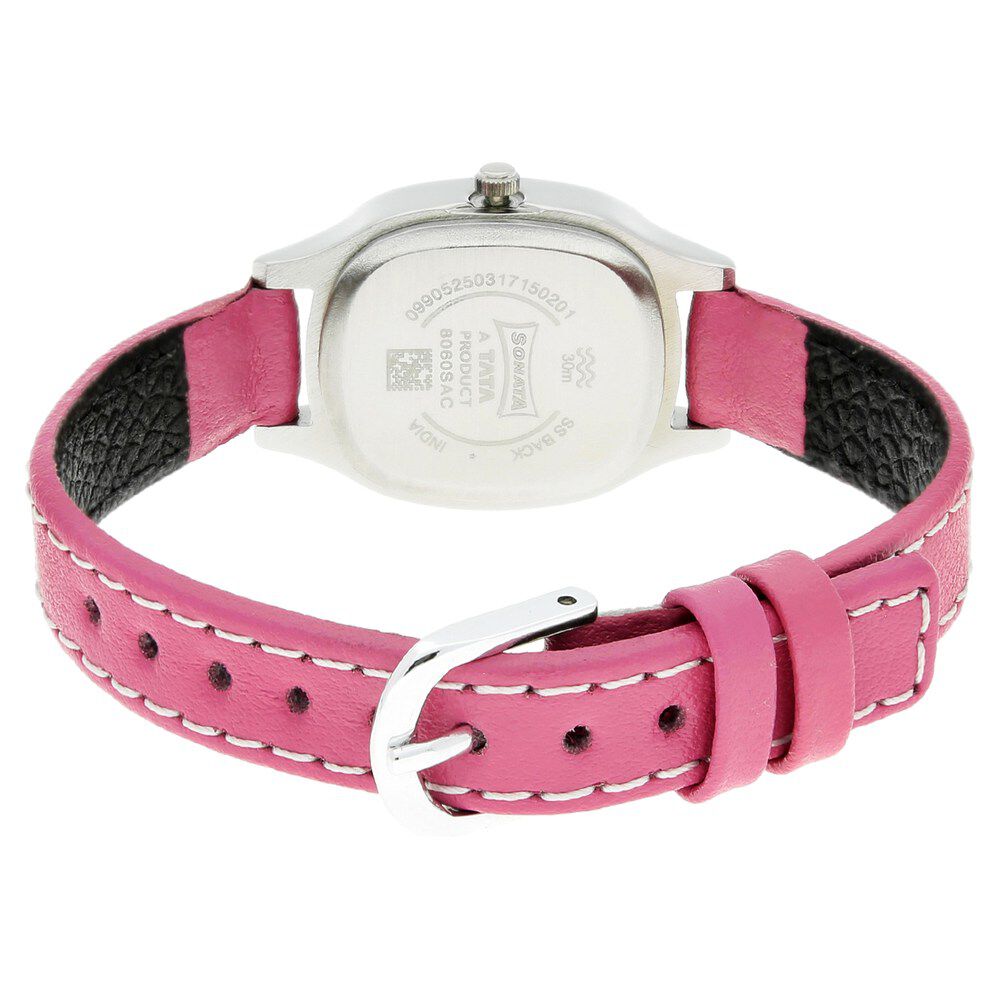 Sonata Quartz Analog Silver Dial Leather Strap Watch for Women