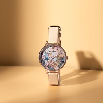 Sonata Poze Quartz Analog Multicoloured Dial Cream Colour Leather Strap Watch For Women
