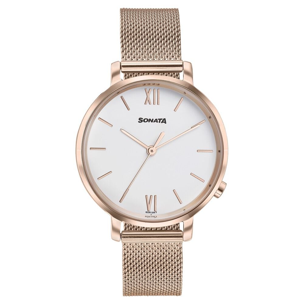 Sonata Elegent Essentials Quartz Analog White Dial Stainless Steel Strap Watch For Women-picture-24