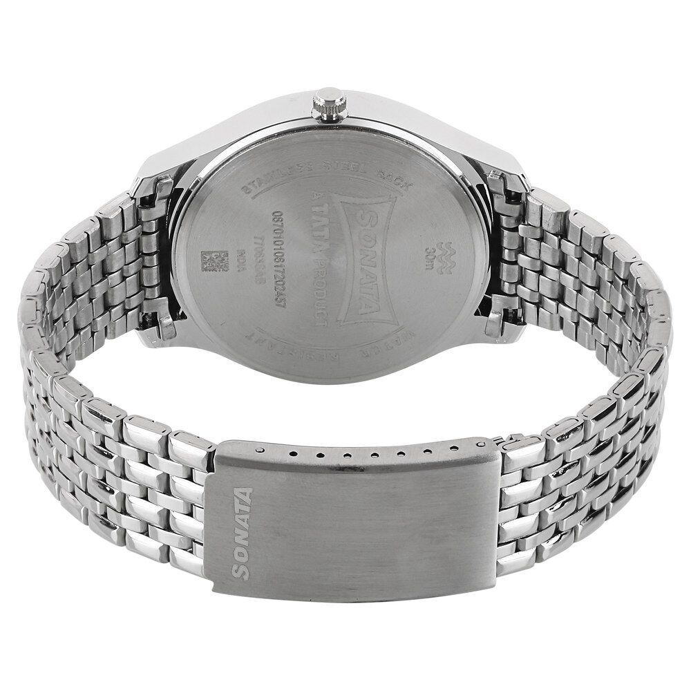 Buy Online Sonata Nxt Quartz Analog Blue Dial Stainless Steel Strap Watch for Men np77063sm06 Sonata