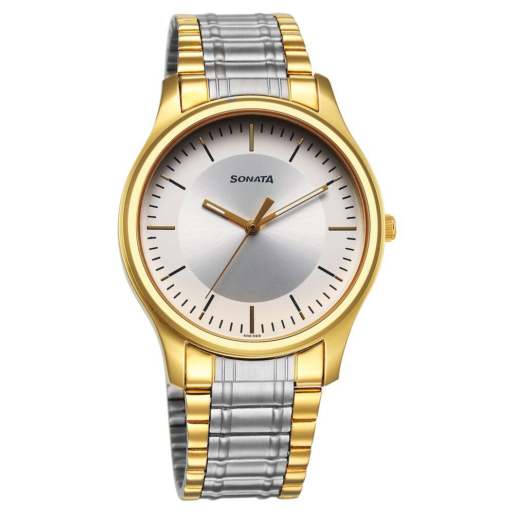 Buy Online Sonata Traditional Essentials Quartz Analog Silver Dial Stainless Steel Strap Watch for Men 77082bm01 Sonata