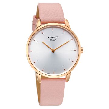 Sonata Sleek Women Silver Dial Blush Pink Leather Strap Watch