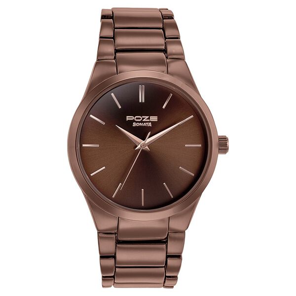 Sonata Poze Quartz Analog Brown Dial Metal Strap Watch for Men - image number 1