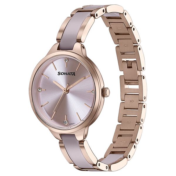 Sonata Wedding Edit Quartz Analog Pink Dial Stainless Steel With Acetate Strap Watch For Women - image number 3