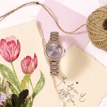Poze By Sonata Quartz Analog Pink Dial Rose Gold Metal Strap Watch For Women