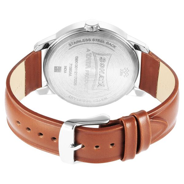 Sonata Quartz Multifunction Grey Dial Leather Strap Watch for Men - image number 3