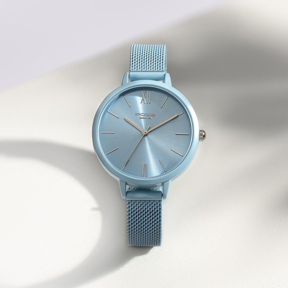 Sonata Poze Quartz Analog Blue Dial Mesh Strap Watch for Women
