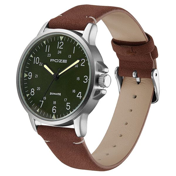 Poze by Sonata Quartz Analog Green Dial PU Leather Strap Watch for Men - image number 2