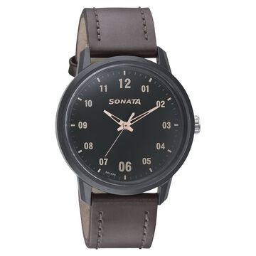 Sonata Quartz Analog Green Dial Leather Strap Watch for Men