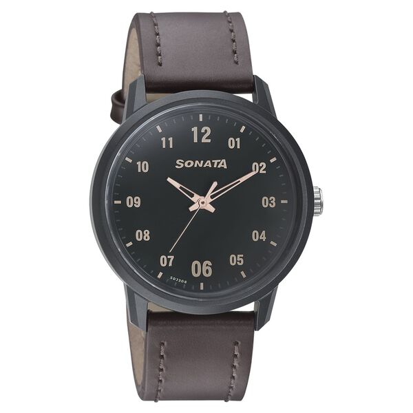 Sonata Quartz Analog Green Dial Leather Strap Watch for Men - image number 0