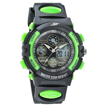 SF Quartz Analog Digital Black Dial PU Strap Watch for Men