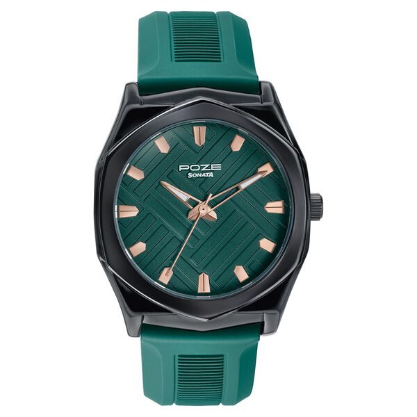 Poze By Sonata Quartz Analog Green Dial Green Silicone Strap Watch For Men - image number 1