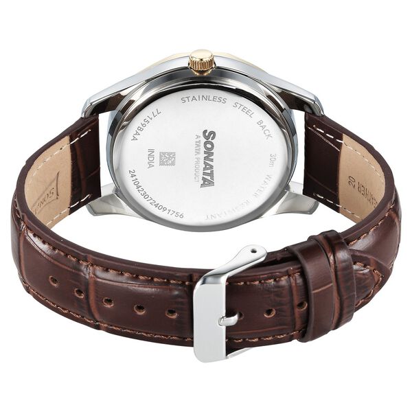 Sonata Wedding Quartz Analog Black Dial Leather Strap Watch For Men - image number 3