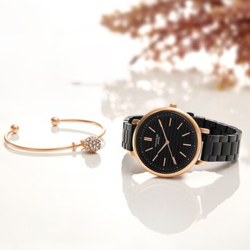 Sonata Poze Quartz Analog Black Dial Black Color Stainless Steel Strap Watch For Women